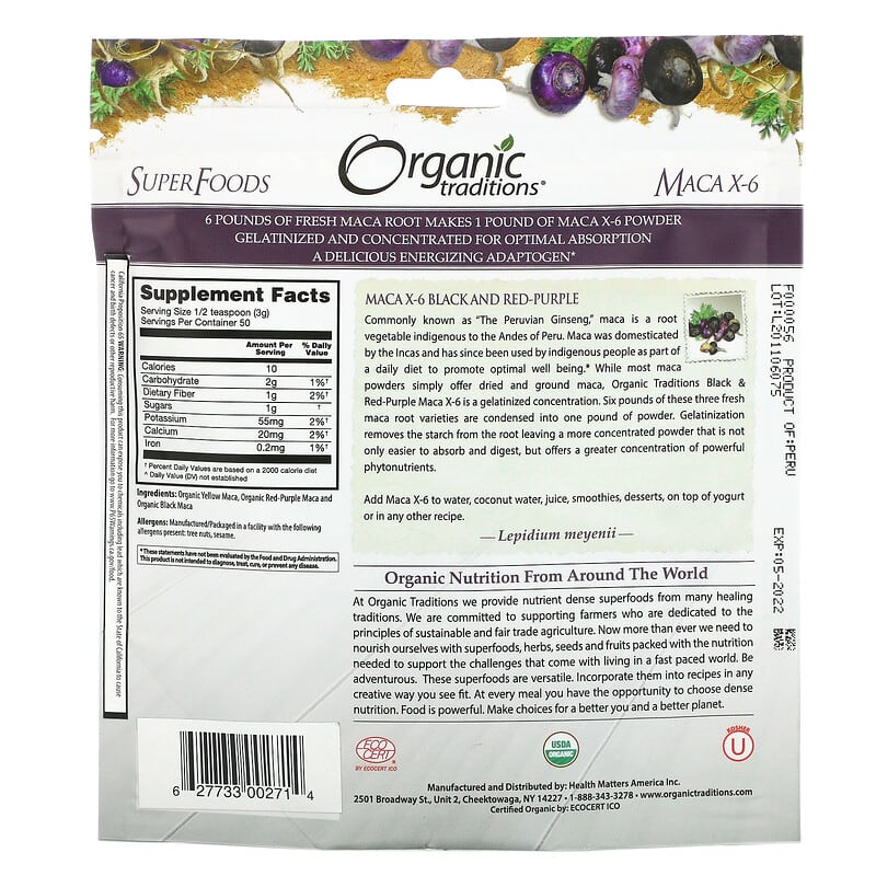 Organic Traditions Maca X-6 Black and Red-Purple 5.3 oz (150 g) 2 Thực phẩm bổ sung Organic Traditions Maca X-6 Black and Red-Purple 5.3 oz (150 g) 627733002714