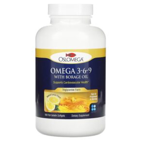 Thực phẩm chức năng Oslomega Norwegian Omega 3-6-9 with Borage Oil Natural Lemon Flavor 180 Softgels 898220013937