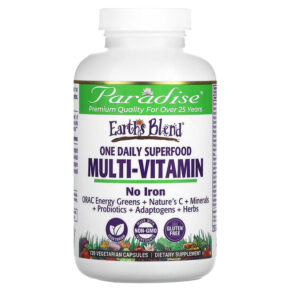 Thực phẩm chức năng Paradise Herbs Earth's Blend One Daily Superfood Multi-Vitamin No Iron 120 Vegetarian Capsules 601944778835