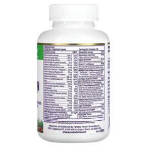 Thực phẩm bổ sung Paradise Herbs Earth's Blend One Daily Superfood Multi-Vitamin with Iron 120 Vegetarian Capsules 601944778828