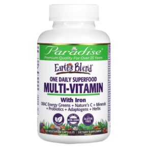 Thực phẩm chức năng Paradise Herbs Earth's Blend One Daily Superfood Multi-Vitamin with Iron 120 Vegetarian Capsules 601944778828