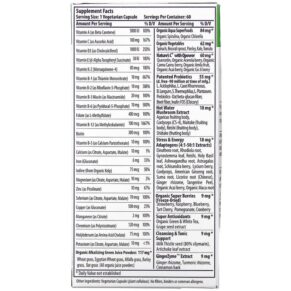 Thực phẩm bổ sung Paradise Herbs Earth's Blend One Daily Superfood Multi-Vitamin with Iron 60 Vegetarian Capsules 601944778293