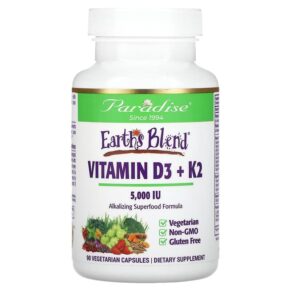 Thực phẩm chức năng Paradise Herbs Earth's Blend Vitamin D3 + K2 5.000 IU 90 Vegetarian Capsules 601944778729
