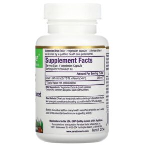 Thực phẩm bổ sung Paradise Herbs Olive Leaf 60 Vegetarian Capsules 601944777340