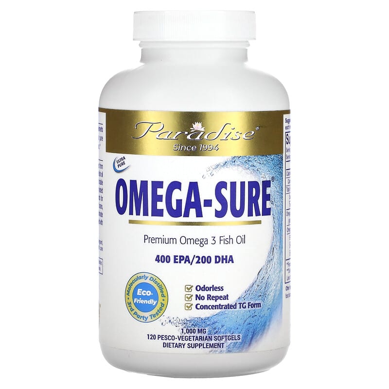 Paradise Herbs Omega-Sure Premium Omega 3 Fish Oil 1.000 mg 120 Pesco-Vegetarian Softgels 8 Thực phẩm chức năng Paradise Herbs Omega-Sure Premium Omega 3 Fish Oil 1.000 mg 120 Pesco-Vegetarian Softgels 601944779061