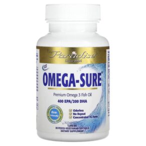 Thực phẩm chức năng Paradise Herbs Omega Sure Premium Omega-3 Fish Oil 1.000 mg 30 Pesco Vegetarian Softgels 601944777951