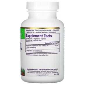 Thực phẩm bổ sung Paradise Herbs Resveratrol 180 Vegetarian Capsules 601944777869