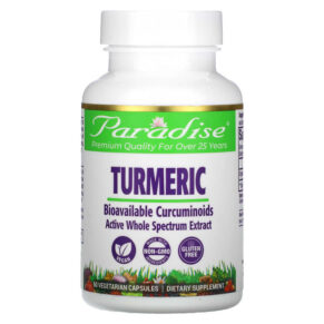 Thực phẩm chức năng Paradise Herbs Turmeric 250 mg 60 Vegetarian Capsules 601944777135