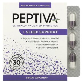 Thực phẩm chức năng Peptiva Clinically Validated Probiotics + Sleep Support 30 Vegetarian Capsules 855710002512