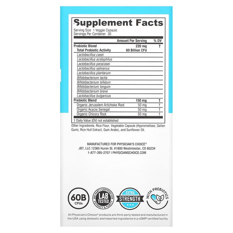 Physician's Choice 60 Billion Probiotic 30 Delayed-Release Veggie Capsules 2 Thực phẩm bổ sung Physician's Choice 60 Billion Probiotic 30 Delayed-Release Veggie Capsules 854226008513
