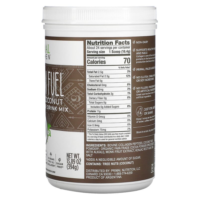 Primal Kitchen Collagen Fuel Chocolate Coconut 13.89 oz (394 g) 2 Thực phẩm bổ sung Primal Kitchen Collagen Fuel Chocolate Coconut 13.89 oz (394 g) 856769006124