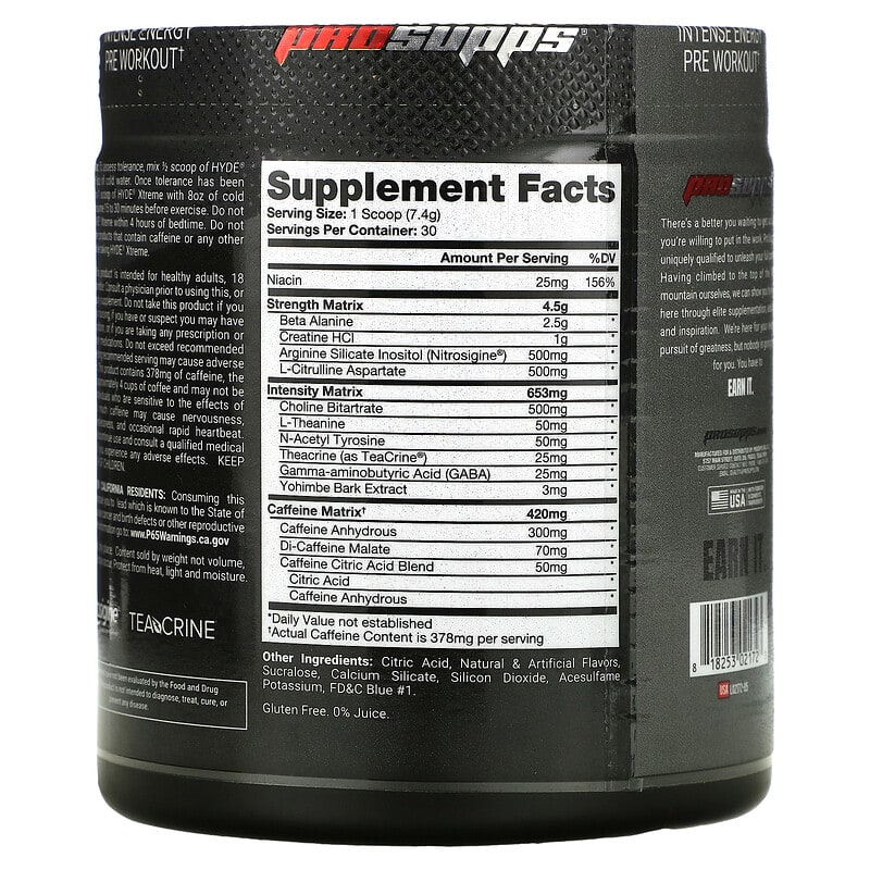 ProSupps Hyde Xtreme Intense Energy Pre Workout Blue Razz Blitz 7.8 oz (222 g) 2 Thực phẩm bổ sung ProSupps Hyde Xtreme Intense Energy Pre Workout Blue Razz Blitz 7.8 oz (222 g) 818253021723