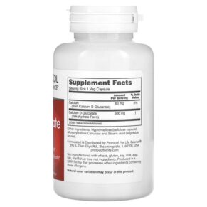 Thực phẩm bổ sung Protocol for Life Balance Calcium D-Glucarate 500 mg 90 Veg Capsules 707359130975