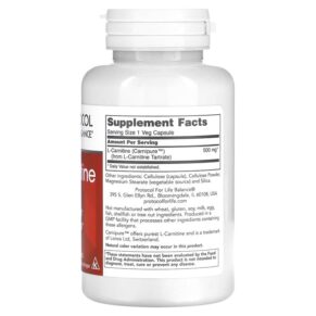 Thực phẩm bổ sung Protocol for Life Balance L-Carnitine 500 mg 60 Veg Capsules 707359100725