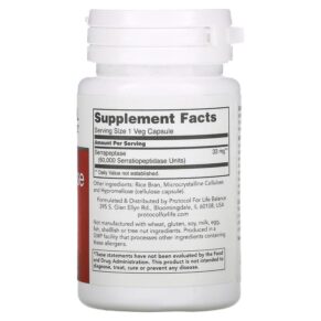 Thực phẩm bổ sung Protocol for Life Balance Serrapeptase 60.000 60 Veg Capsules 707359129733