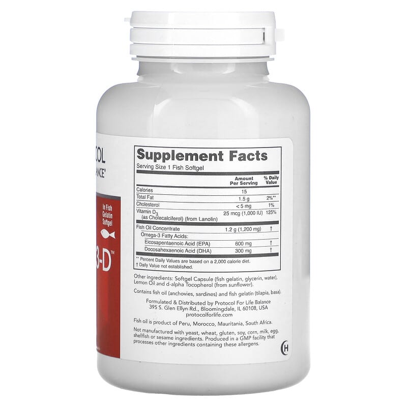 Protocol for Life Balance Ultra Omega 3-D 90 Fish Softgels 2 Thực phẩm bổ sung Protocol for Life Balance Ultra Omega 3-D 90 Fish Softgels 707359116634