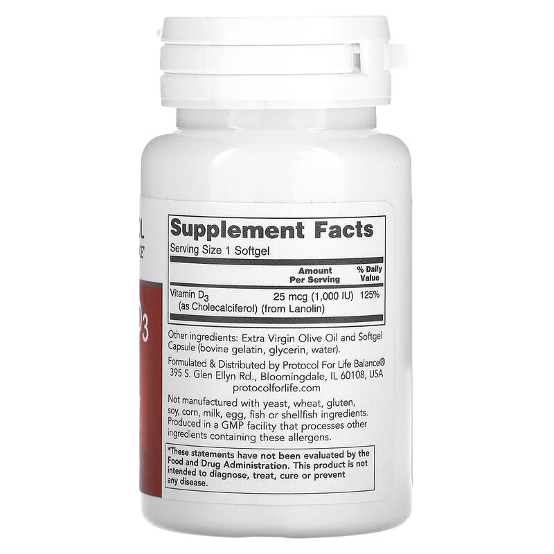 Protocol for Life Balance Vitamin D3 1.000 IU 120 Softgels 2 Thực phẩm bổ sung Protocol for Life Balance Vitamin D3 1.000 IU 120 Softgels 707359103658