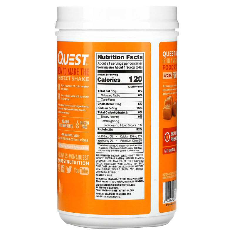 Quest Nutrition Protein Powder Salted Caramel 1.6 lb (726 g) 2 Thực phẩm bổ sung Quest Nutrition Protein Powder Salted Caramel 1.6 lb (726 g) 888849008704