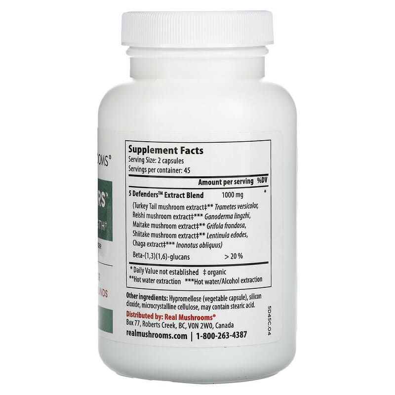 Real Mushrooms 5 Defenders Immune Strength 90 Capsules 2 Thực phẩm bổ sung Real Mushrooms 5 Defenders Immune Strength 90 Capsules 628110068019