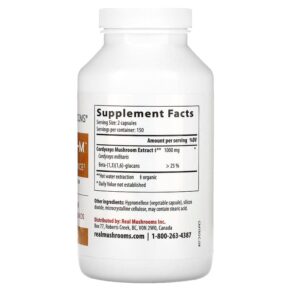 Thực phẩm bổ sung Real Mushrooms Cordyceps-M Mushroom Extract Powder 300 Capsules 628110068330