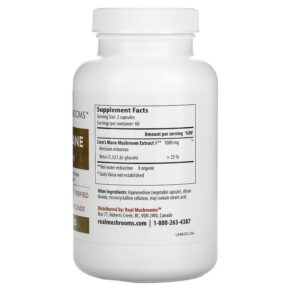 Thực phẩm bổ sung Real Mushrooms Lion's Mane Cognition 120 Capsules 628110068040