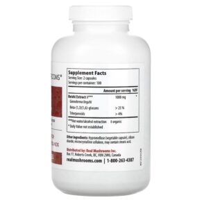 Thực phẩm bổ sung Real Mushrooms Reishi Mushroom Extract Powder 200 Capsules 628110068255
