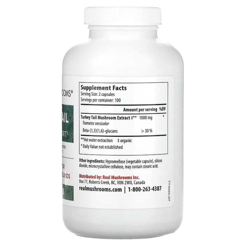 Real Mushrooms Turkey Tail Mushroom Extract Powder 200 Capsules 2 Thực phẩm bổ sung Real Mushrooms Turkey Tail Mushroom Extract Powder 200 Capsules 628110068279