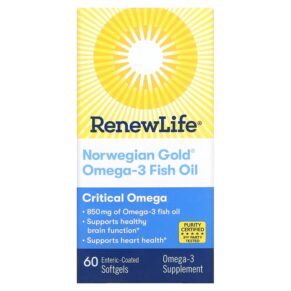 Thực phẩm bổ sung Renew Life Critical Omega Norwegian Gold Omega-3 Fish Oil 60 Enteric-Coated Softgels 631257155795