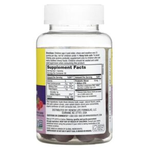 Thực phẩm bổ sung Renew Life Kids Tummy Gummy Prebiotics and Probiotics Raspberry 30 Gummies 631257122186