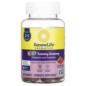 Thực phẩm chức năng Renew Life Kids Tummy Gummy Prebiotics and Probiotics Raspberry 30 Gummies 631257122186