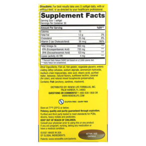 Thực phẩm bổ sung Renew Life Norwegian Gold Omega-3 Fish Oil 950 mg 30 Enteric-Coated Softgels 631257155542