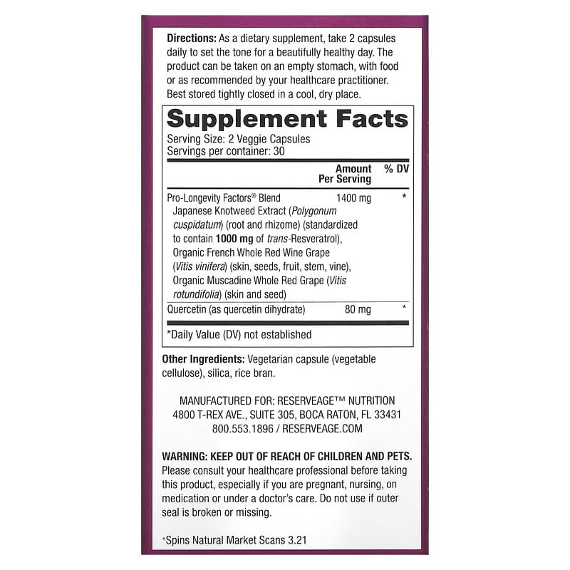 Reserveage Nutrition Resveratrol Trans-Resveratrol 500 mg 60 Veggie Capsules 2 Thực phẩm bổ sung Reserveage Nutrition Resveratrol Trans-Resveratrol 500 mg 60 Veggie Capsules 835552001560
