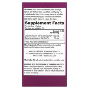 Thực phẩm bổ sung Reserveage Nutrition Ubiquinol Coq10 Stat 30 Softgels 835552001904
