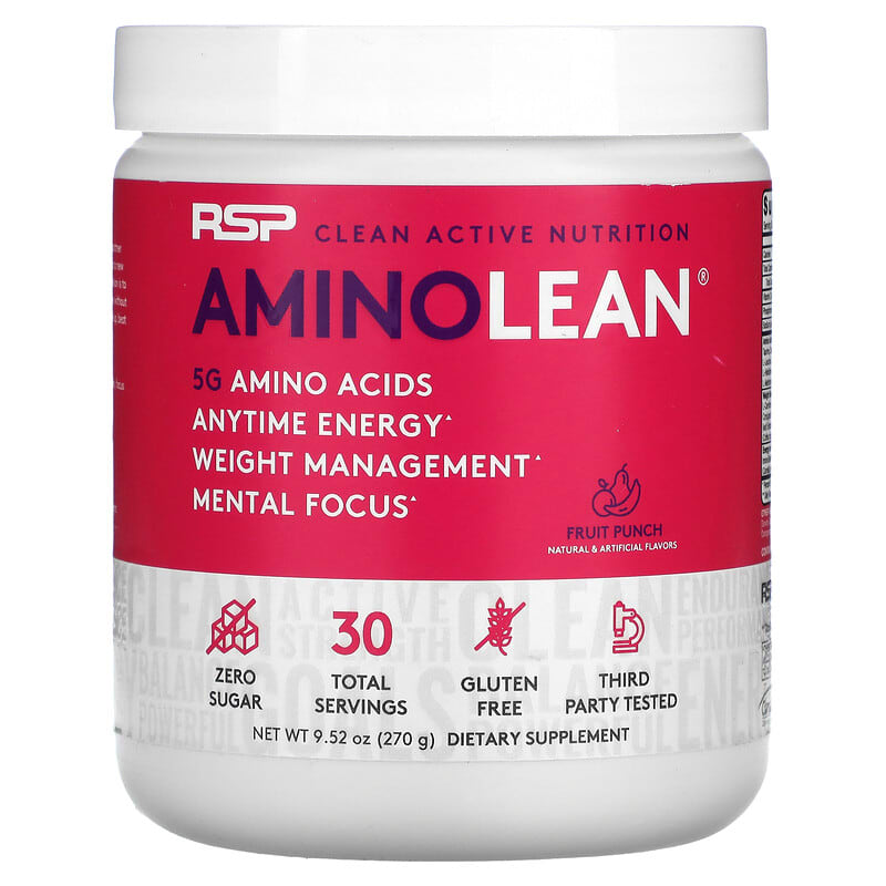RSP Nutrition AminoLean 5 g Amino Acids + Anytime Energy Fruit Punch 9.52 oz (270 g) 8 Thực phẩm chức năng RSP Nutrition AminoLean 5 g Amino Acids + Anytime Energy Fruit Punch 9.52 oz (270 g) 854446006016
