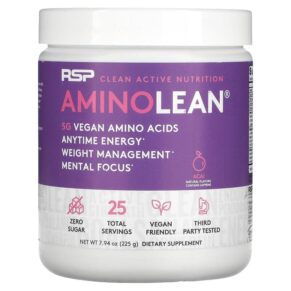 Thực phẩm chức năng RSP Nutrition AminoLean 5 g Vegan Amino Acids + Anytime Energy Acai 7.94 oz (225 g) 858491007073