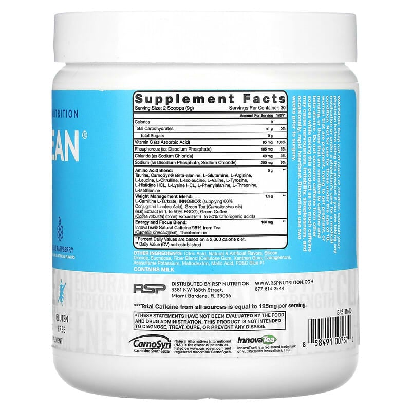 RSP Nutrition AminoLean Blue Raspberry 9.52 oz (270 g) 2 Thực phẩm bổ sung RSP Nutrition AminoLean Blue Raspberry 9.52 oz (270 g) 858491007370