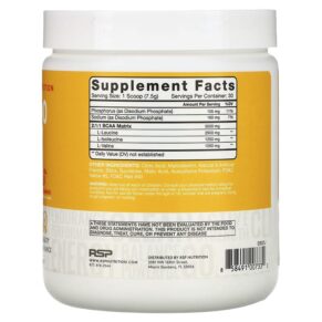 Thực phẩm bổ sung RSP Nutrition BCAA 5000 Instantized BCAAs Orange Mango 5.000 mg 7.94 oz (225 g) 858491007332
