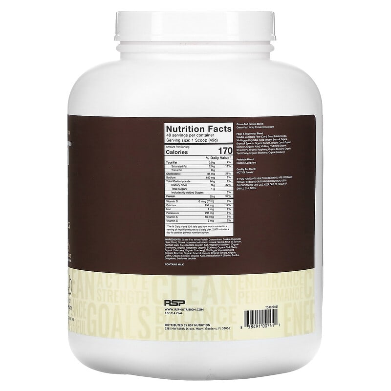 RSP Nutrition TrueFit Grass-Fed Whey Protein Shake with Fruits & Vegetables Chocolate 4.32 lbs (1.960 kg) 2 Thực phẩm bổ sung RSP Nutrition TrueFit Grass-Fed Whey Protein Shake with Fruits & Vegetables Chocolate 4.32 lbs (1.960 kg) 858491007417