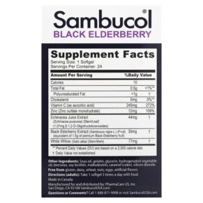 Sambucol 5-In-1 Intense Defense + Echinacea Zinc Vitamin C & White Willow Black Elderberry 24 Softgels 3 Thực phẩm bổ sung Sambucol 5-In-1 Intense Defense + Echinacea Zinc Vitamin C & White Willow Black Elderberry 24 Softgels 896116001280