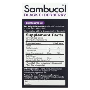 Thực phẩm bổ sung Sambucol Black Elderberry 30 Chewable Tablets 896116001129