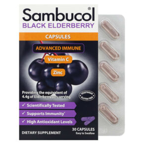 Thực phẩm chức năng Sambucol Black Elderberry Capsules Advanced Immune + Vitamin C + Zinc 30 Capsules 896116001624