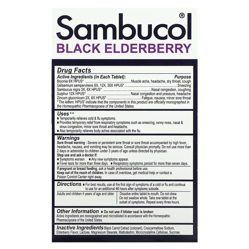 Sambucol Black Elderberry Cold & Flu Relief 30 Quick Dissolve Tablets 2 Thực phẩm bổ sung Sambucol Black Elderberry Cold & Flu Relief 30 Quick Dissolve Tablets 896116001501