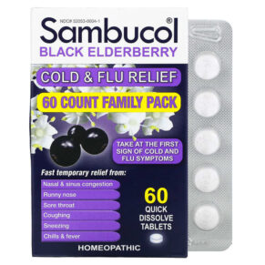 Thực phẩm chức năng Sambucol Black Elderberry Cold & Flu Relief Family Pack 60 Quick Dissolve Tablets 896116001440