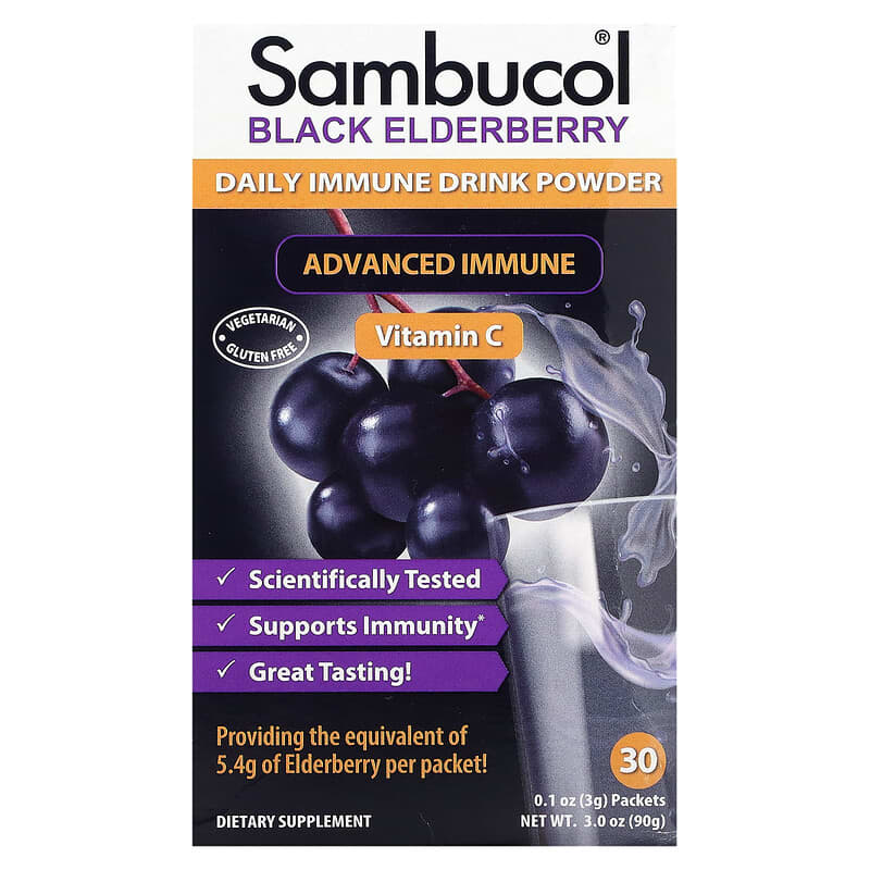Sambucol Black Elderberry Daily Immune Drink Powder Natural Berry 30 Packets 0.1 oz (3 g) Each 8 Thực phẩm chức năng Sambucol Black Elderberry Daily Immune Drink Powder Natural Berry 30 Packets 0.1 oz (3 g) Each 896116001433
