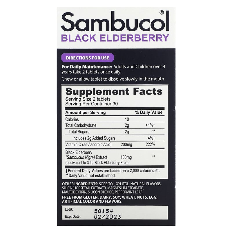 Sambucol Black Elderberry Immune Support 60 Chewable Tablets 2 Thực phẩm bổ sung Sambucol Black Elderberry Immune Support 60 Chewable Tablets 896116001143