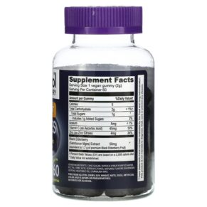 Thực phẩm bổ sung Sambucol Black Elderberry Immune Support Gummies with Vitamin C & Zinc Natural Berry 60 Gummies 896116001310