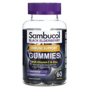 Thực phẩm chức năng Sambucol Black Elderberry Immune Support Gummies with Vitamin C & Zinc Natural Berry 60 Gummies 896116001310