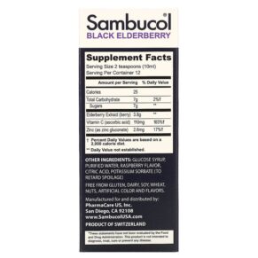 Thực phẩm bổ sung Sambucol Black Elderberry Syrup Advanced Immune Vitamin C + Zinc Natural Berry 4 fl oz (120 ml) 896116001266