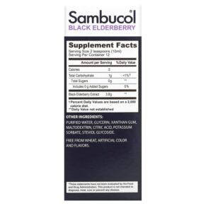Thực phẩm bổ sung Sambucol Black Elderberry Syrup Sugar Free Formula 4 fl oz (120 ml) 896116001136