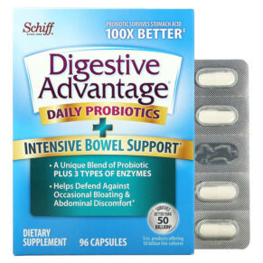 Thực phẩm chức năng Schiff Digestive Advantage Daily Probiotics + Intensive Bowel Support 96 Capsules 815066001171